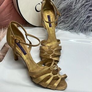 RALPH LAUREN PURPLE LABEL GOLD LEATHER HEELS